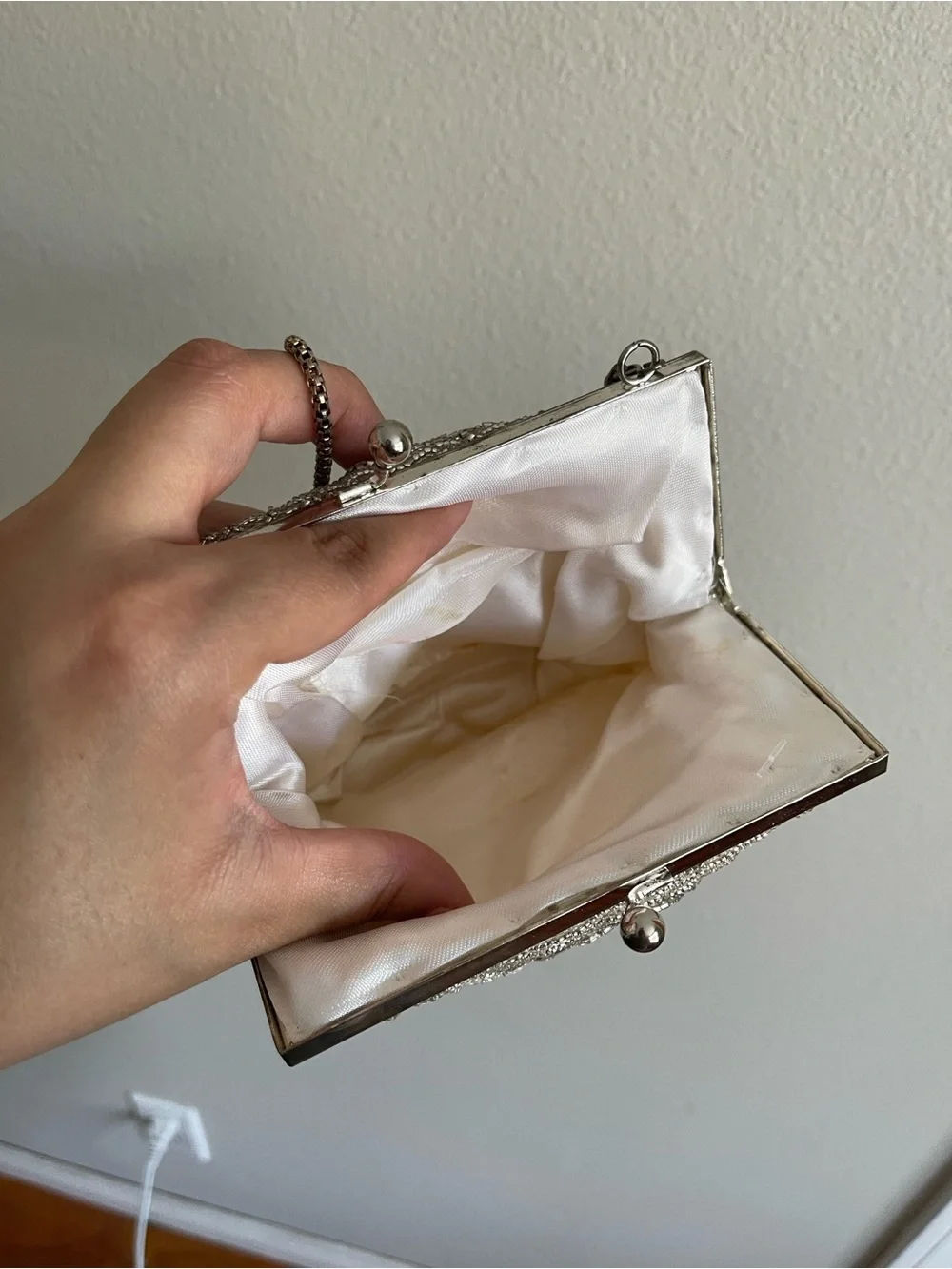 Vintage Silver Beaded Floral Evening Bag